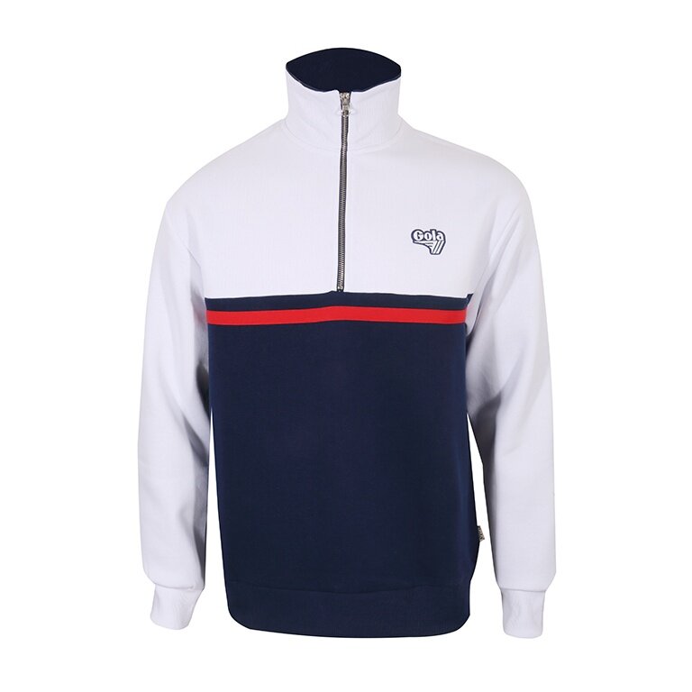 Gola Pullover 1/4 Zip Brushed Back Sweat Stripes weiss/navyblau Herren