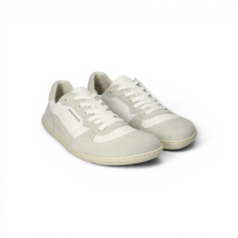Groundies Barfussschuhe Sneaker Nova GO1+ (Zero Drop, Veloursleder) weiss/grau Damen