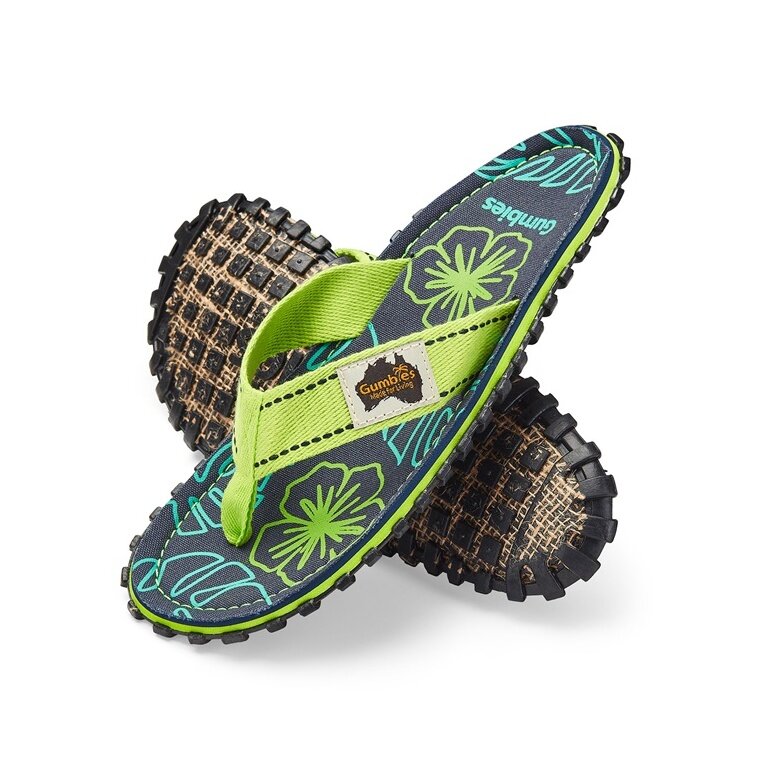 Gumbies Zehensandalen Original Flip Flops Lime Hibiscus limegrün