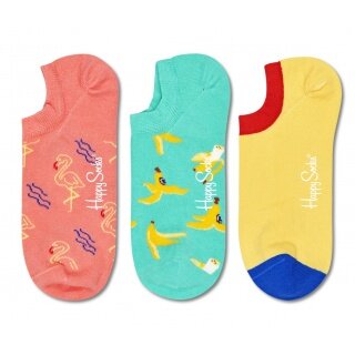Happy Socks Tagessocke No Show Sneaker Flamingo gelb/korallenrot/mintgrün - 3 Paar