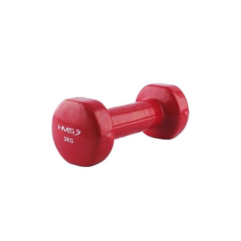 HMS Fitness 17023 Kurzhantel aus Gusseisen mit Vinylbeschichtung 2kg rot- 1 Stück