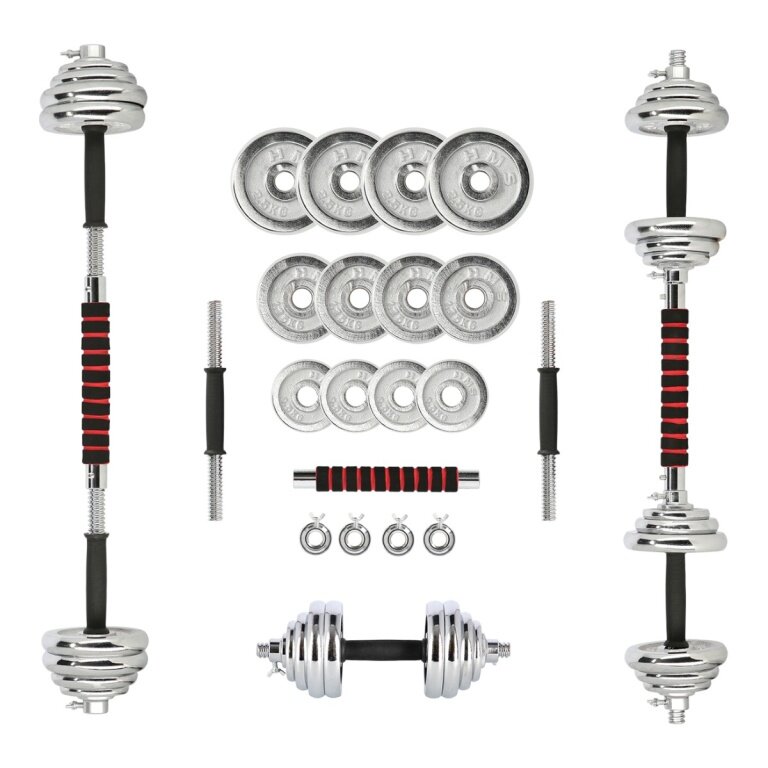 HMS Fitness Kurzhantel Verstellbare SR52 im Koffer (20kg, Chrom) silber