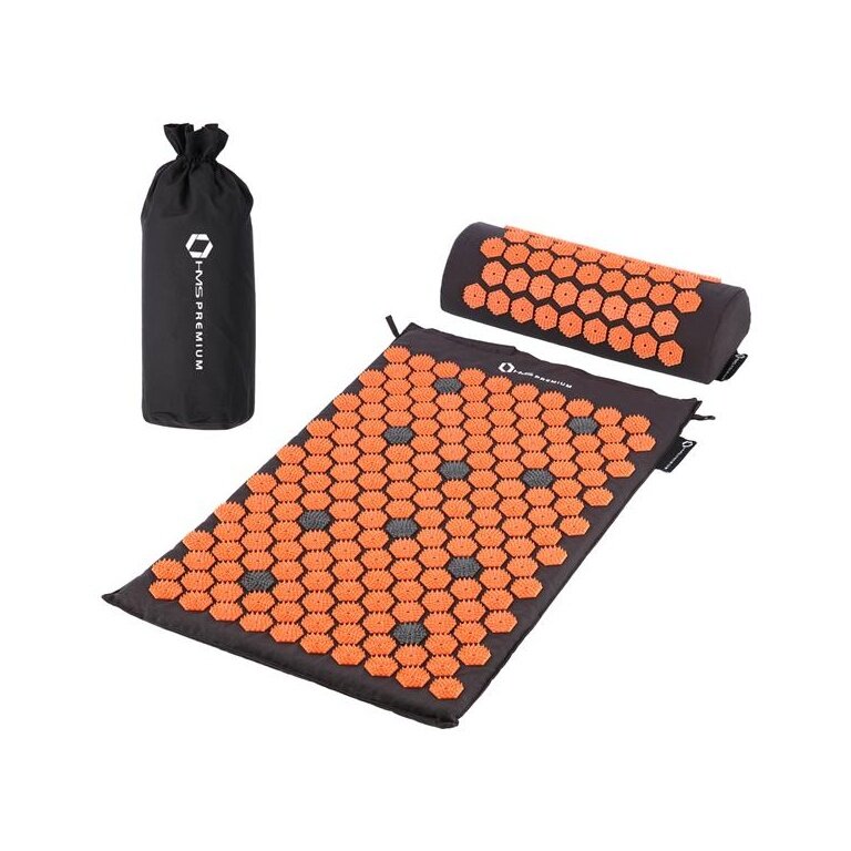 HMS Fitness Premium Akupressurmatte Set AKM01 (Matte und Kopfkissen) orange/schwarz - 65x42cm