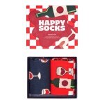 Happy Socks Tagessocke Crew Wine (Glas mit Wein) dunkelblau/rot Geschenkbox - 2 Paar