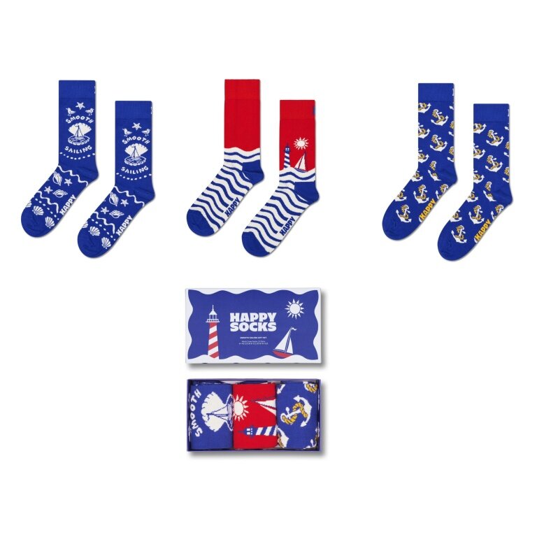 Happy Socks Tagessocke Crew Smooth Sailing blau Geschenkbox - 3er