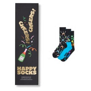Happy Socks Tagessocke Crew Celebration (Cheers) Geschenkbox schwarz - 3 Paar