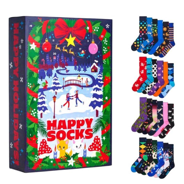 Happy Socks Tagessocke Crew Weihnachtsspecial #5 - Adventskalender 2025 mit 24 Paar - navyblau