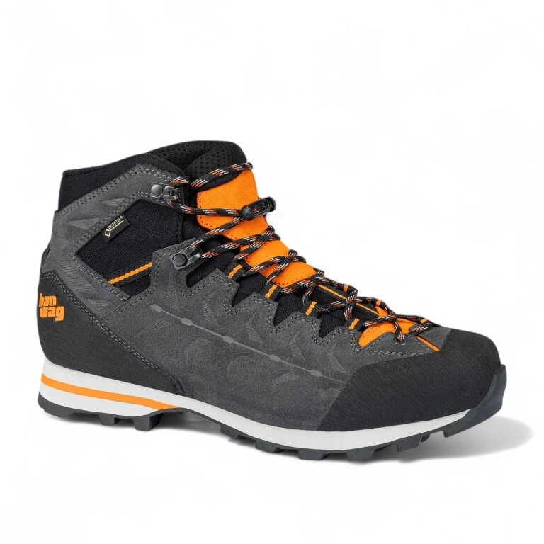 Hanwag Wanderschuhe Makra Light GTX (Zustieg, wasserdicht, Veloursleder) asphaltgrau/orange Herren