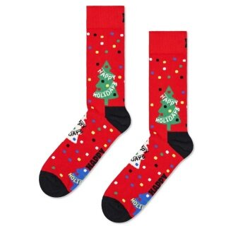 Happy Socks Tagessocke Crew Happy Holidays (Weihnachtsbaum) rot - 1 Paar