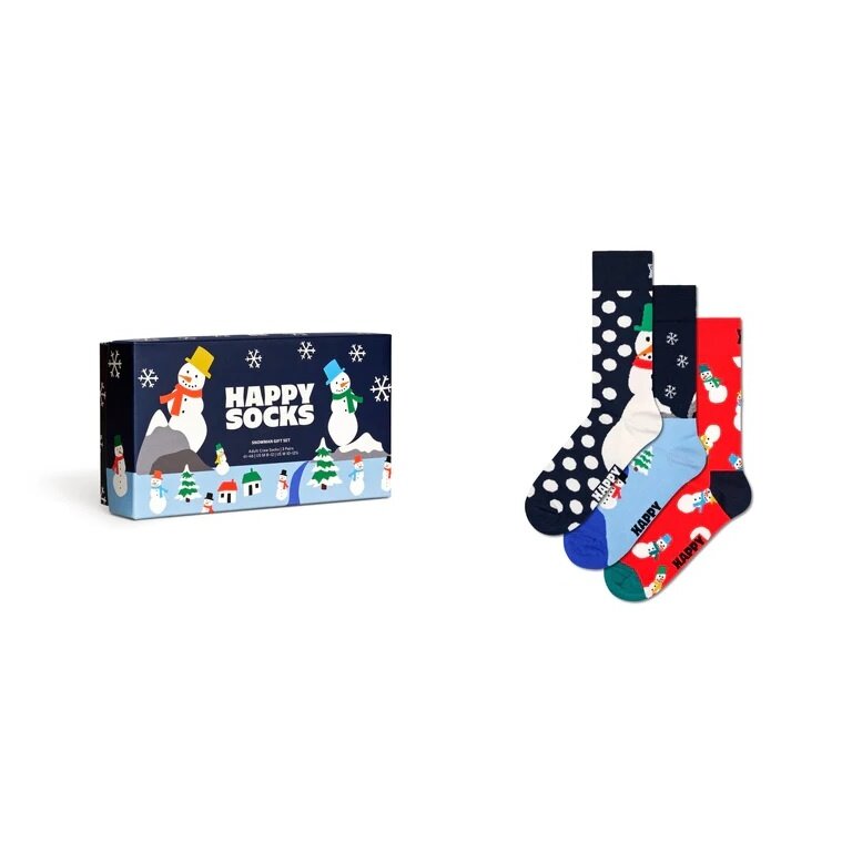 Happy Socks Tagessocke Crew Snowman Gift Set 2023 (Schneemann) grün/rot <b>Geschenkbox </b> - 3 Paar