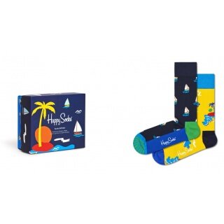 Happy Socks Tagessocke Crew Sail Away Gift Set blau/gelb <b>Geschenkbox </b> - 2 Paar