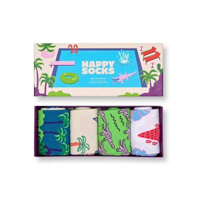 Happy Socks Tagessocke Crew Pool Party Gift Sest bunt <b>Geschenkbox </b> - 4 Paar