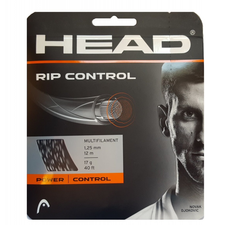Besaitung mit Tennissaite Head Rip Control (Kontrolle+Armschonung) schwarz/weiss