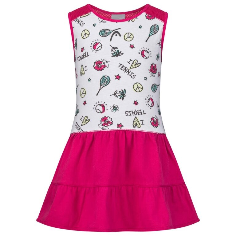 Head Tenniskleid Dress 2023 (separate Innenhose, 100% Baumwolle) weiss/berrypink Kleinkinder