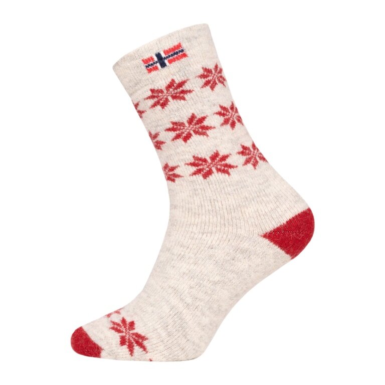 HomeOfSocks Wollsocke Skandinavisch Thick Flag Norwegen ecru/rot - 1 Paar