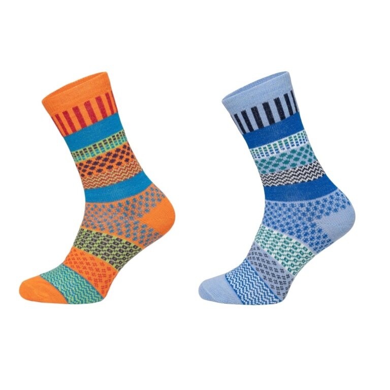 HomeOfSocks Wollsocken Hygge mehrfarbig orange/blau - 2 Paar