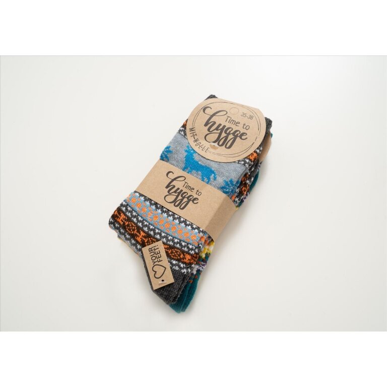 HomeOfSocks Wollsocken Hygge mit Elch Motiv bunt - 1 Paar