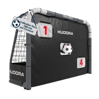 Hudora Fussballtor RoCo 180 mit Torwand (hochwertig, stabile Netz- und Bodenverankerung, Punktzähler) schwarz - 180x120x60cm