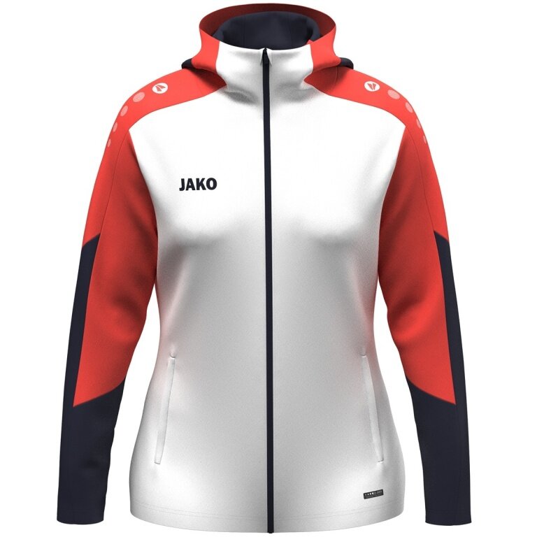 JAKO Kapuzenjacke Dynamic (Polyester-Fleece, Seitentaschen mit Reißverschluss) weiss/coralrot/marineblau Damen