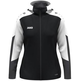 JAKO Kapuzenjacke Dynamic (Polyester-Fleece, Seitentaschen mit Reißverschluss) schwarz/weiss/anthrazitgrau Damen