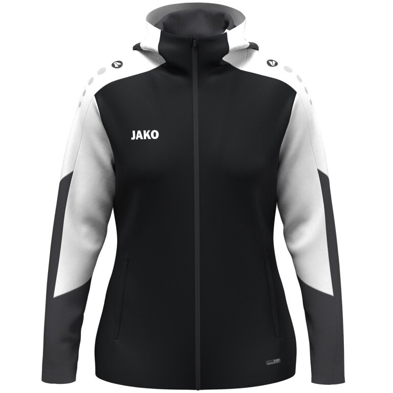 JAKO Kapuzenjacke Dynamic (Polyester-Fleece, Seitentaschen mit Reißverschluss) schwarz/weiss/anthrazitgrau Damen