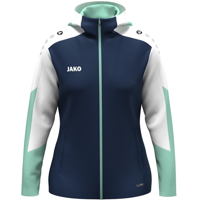 JAKO Kapuzenjacke Dynamic (Polyester-Fleece, Seitentaschen mit Reißverschluss) marineblau/weiss/mintgrün Damen
