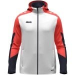 JAKO Kapuzenjacke Dynamic (Polyester-Interlock-Fleece, Seitentaschen mit Reißverschluss) weiss/coralrot/marineblau Kinder