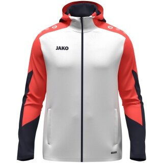 JAKO Kapuzenjacke Dynamic (Polyester-Interlock-Fleece, Seitentaschen mit Reißverschluss) weiss/coralrot/marineblau Herren