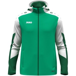 JAKO Kapuzenjacke Dynamic (Polyester-Interlock-Fleece, Seitentaschen mit Reißverschluss) grün/weiss/dunkelgrün Kinder