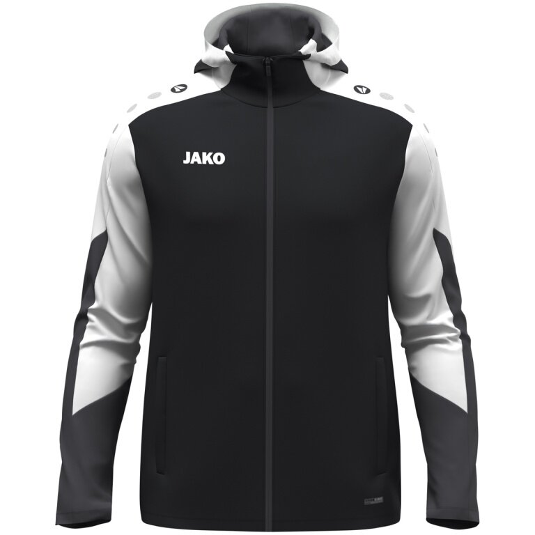 JAKO Kapuzenjacke Dynamic (Polyester-Interlock-Fleece, Seitentaschen mit Reißverschluss) schwarz/weiss/anthrazitgrau Kinder