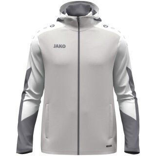JAKO Kapuzenjacke Dynamic (Polyester-Interlock-Fleece, Seitentaschen mit Reißverschluss) hellgrau/weiss/grau Kinder