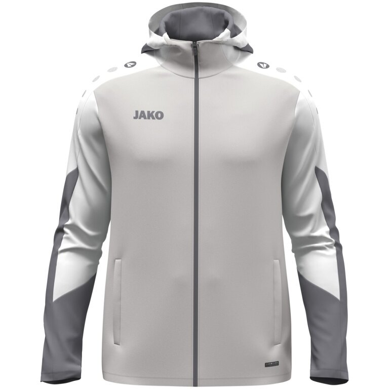 JAKO Kapuzenjacke Dynamic (Polyester-Interlock-Fleece, Seitentaschen mit Reißverschluss) hellgrau/weiss/grau Kinder