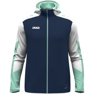 JAKO Kapuzenjacke Dynamic (Polyester-Interlock-Fleece, Seitentaschen mit Reißverschluss) marineblau/weiss/mintgrün Herren
