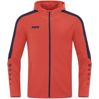 JAKO Kapuzenjacke Power (Polyester-Fleece, Seitentaschen mit Reißverschluss) orange/marineblau Kinder