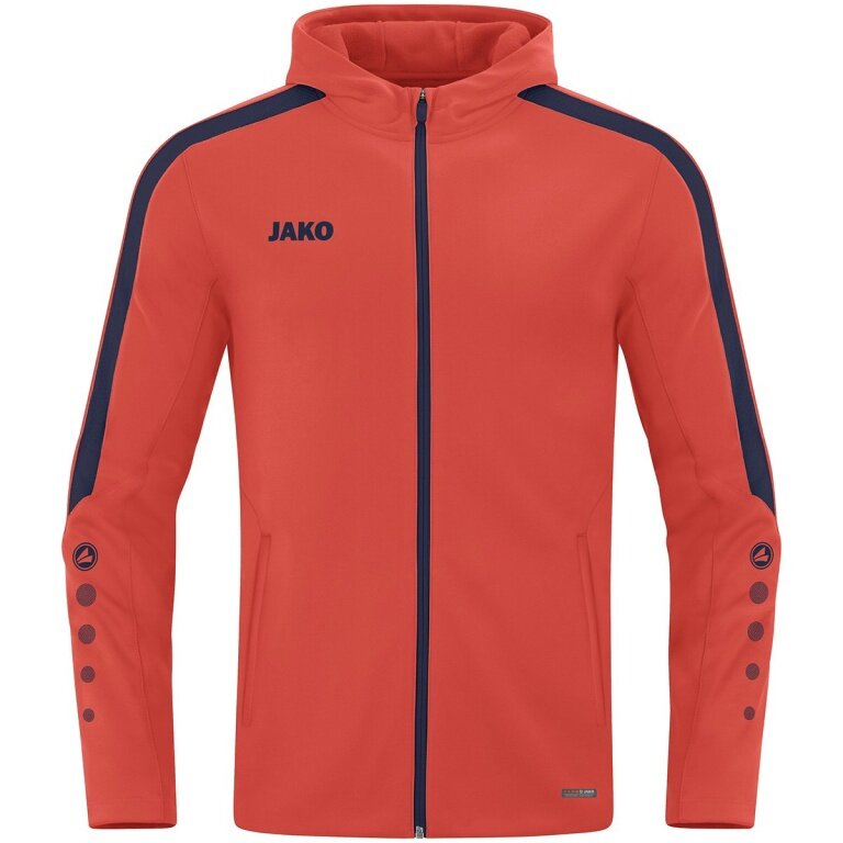 JAKO Kapuzenjacke Power (Polyester-Fleece, Seitentaschen mit Reißverschluss) orange/marineblau Kinder