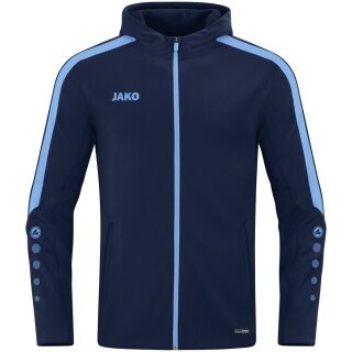 JAKO Kapuzenjacke Power (Polyester-Fleece, Seitentaschen mit Reißverschluss) marineblau/skyblau Kinder