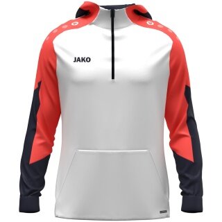 JAKO Kapuzenpullover mit Half-Zip Dynamic (100% rec. Polyester) weiss/coralrot/marineblau Herren