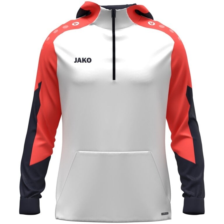 JAKO Kapuzenpullover mit Half-Zip Dynamic (100% rec. Polyester) weiss/coralrot/marineblau Kinder