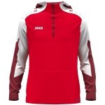 JAKO Kapuzenpullover mit Half-Zip Dynamic (100% rec. Polyester) rot/weiss/dunkelrot Kinder