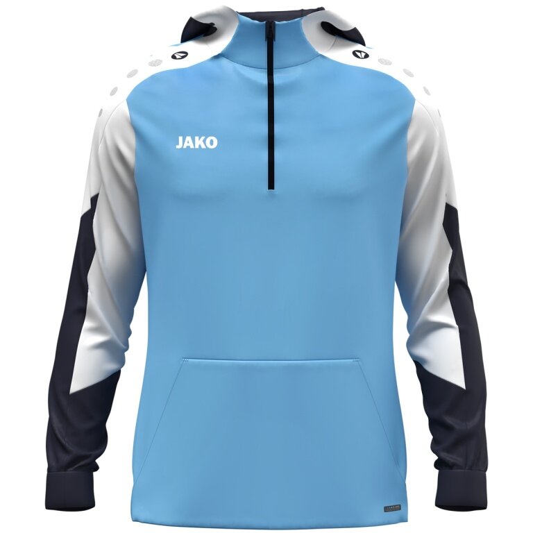 JAKO Kapuzenpullover mit Half-Zip Dynamic (100% rec. Polyester) himmelblau/weiss/marineblau Kinder