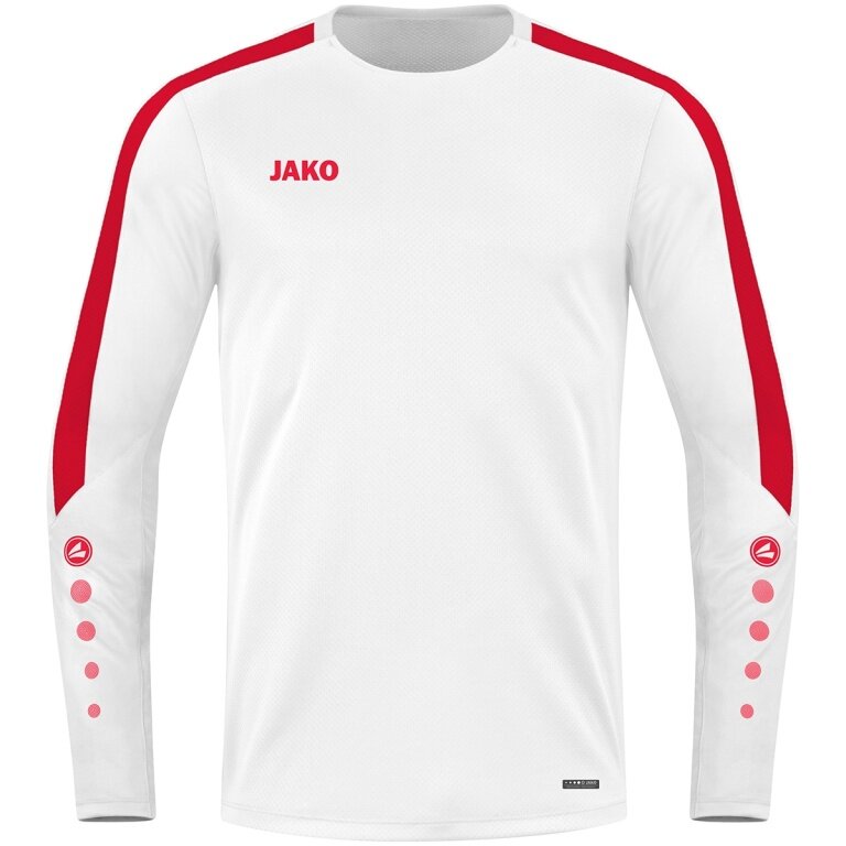 JAKO Sport-Langarmshirt Sweat Power (rec. Polyester, hohe Bewegungsfreiheit) weiss/rot Kinder