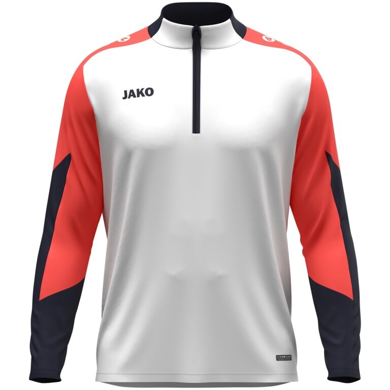 JAKO Langarmshirt Ziptop Dynamic (rec. Polyester, elastisches Material) weiss/coralrot/marineblau Herren