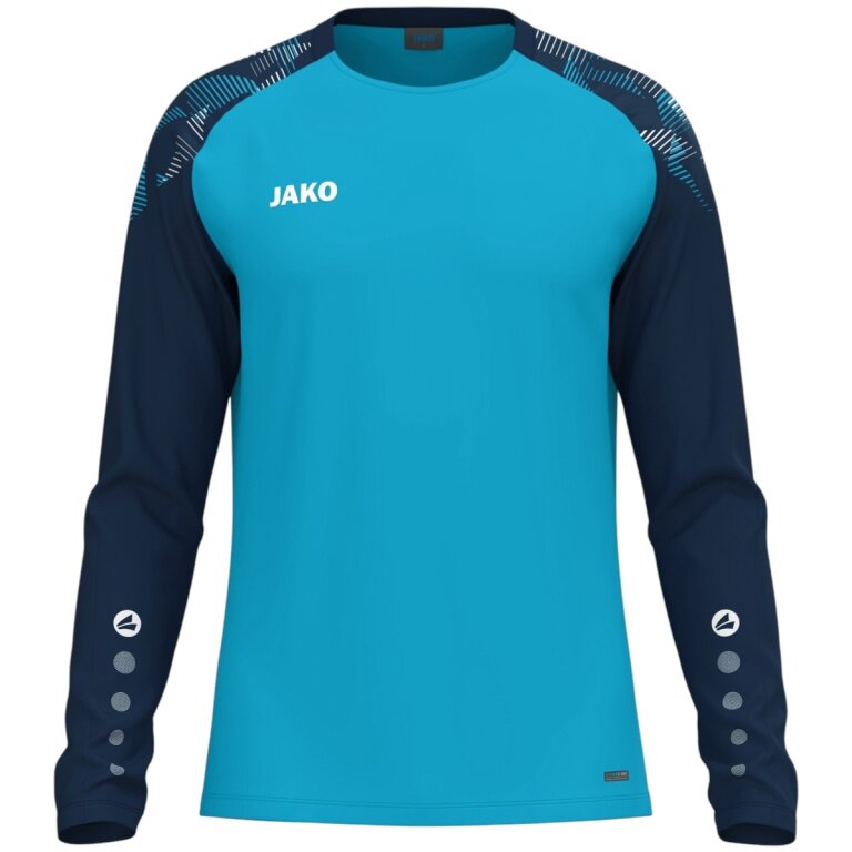 JAKO Sport-Langarmshirt Sonic Sweat (schnelltrocknend, strapazierfähig) aquablau/marineblau Herren