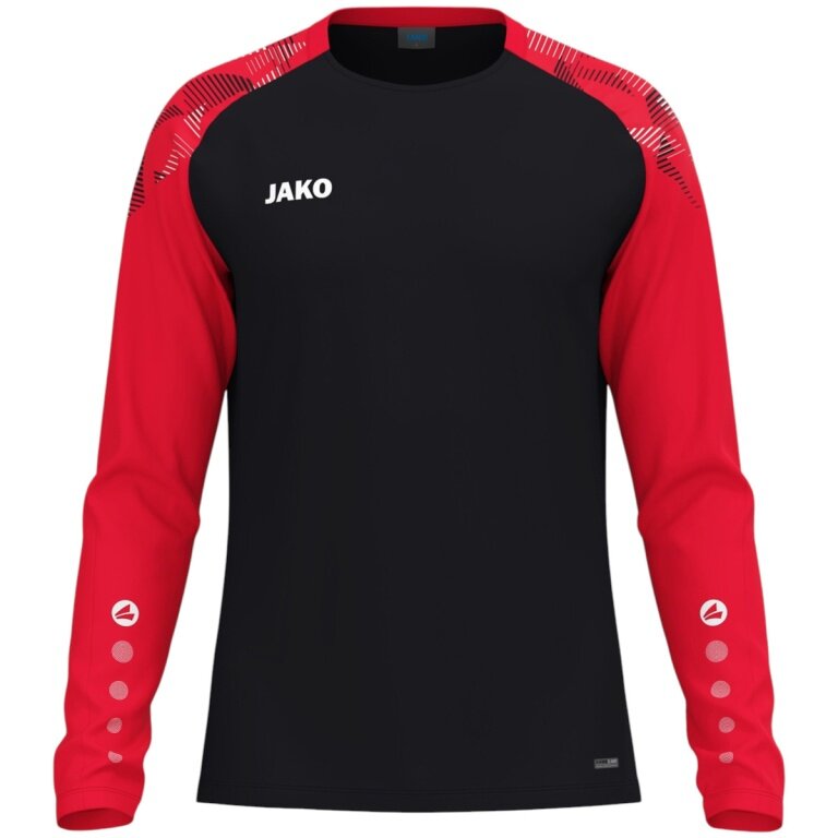 JAKO Sport-Langarmshirt Sonic Sweat (schnelltrocknend, strapazierfähig) schwarz/rot Kinder