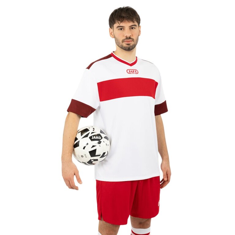 JAKO Sport-Tshirt Club 92 Trikot (V-Ausschnitt, Retro-Charme, Oversize-Schnitt) kurzarm weiss/rot Herren