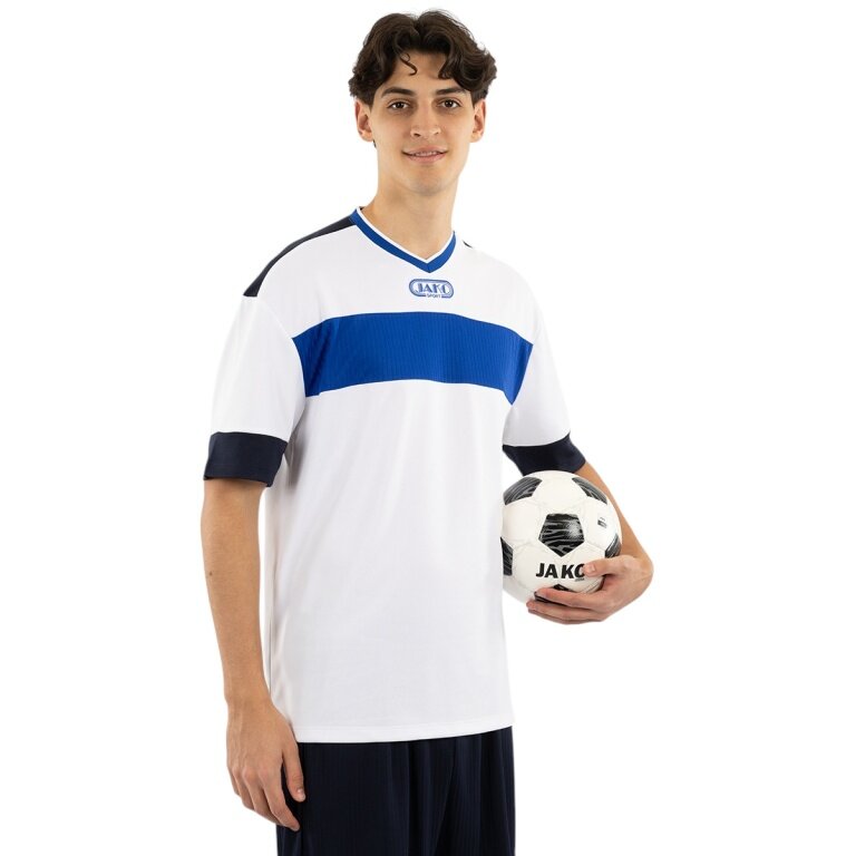 JAKO Sport-Tshirt Club 92 Trikot (V-Ausschnitt, Retro-Charme, Oversize-Schnitt) kurzarm weiss/blau Herren