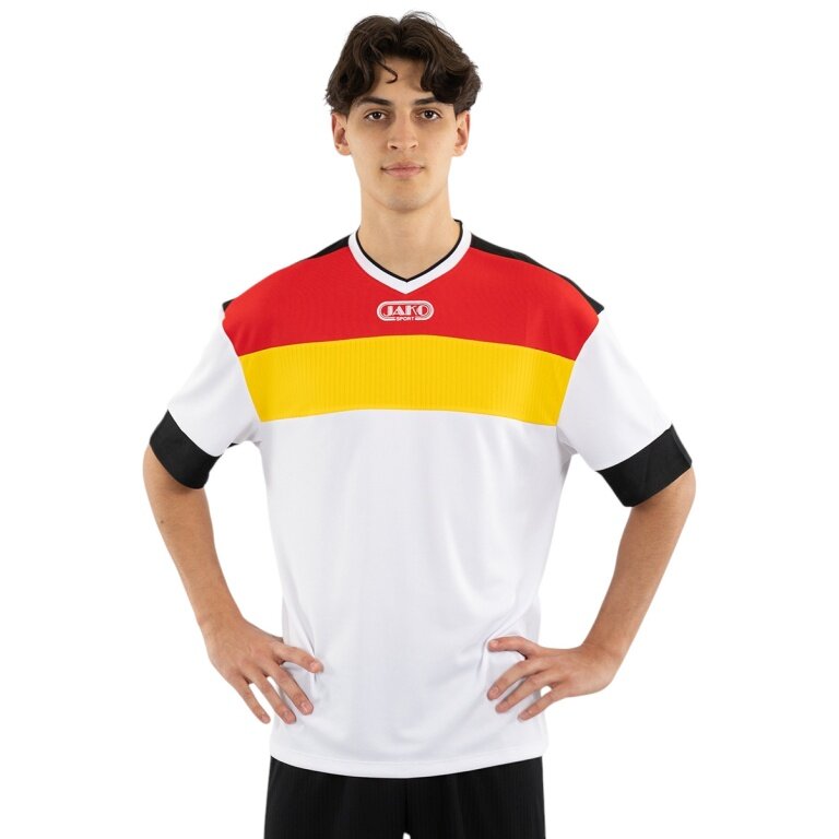 JAKO Sport-Tshirt Club 92 Trikot (V-Ausschnitt, Retro-Charme, Oversize-Schnitt) kurzarm weiss/rot/gelb Herren