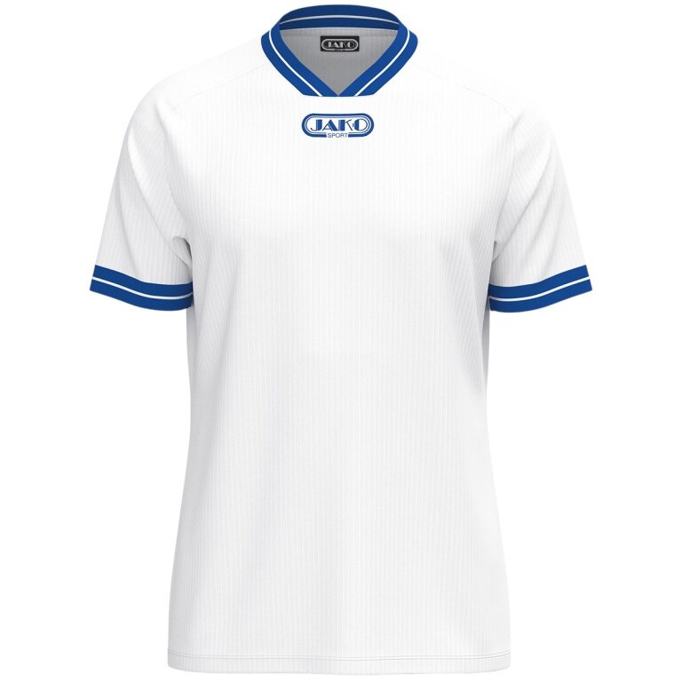 JAKO Sport-Tshirt Retro Trikot (V-Ausschnitt, atmungsaktiv) kurzarm weiss/royalblau Herren