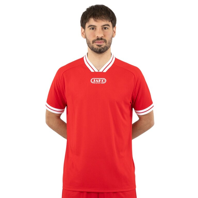 JAKO Sport-Tshirt Retro Trikot (V-Ausschnitt, atmungsaktiv) kurzarm rot/weiss Herren