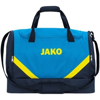 JAKO Sporttasche Iconic mit Bodenfach (Größe M - 60 Liter) blau/marineblau/neongelb - 55x27x41cm
